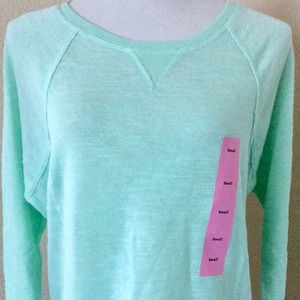 Tommy Hilfiger knit top sporty top long sleeves mint green top roll up sleeves